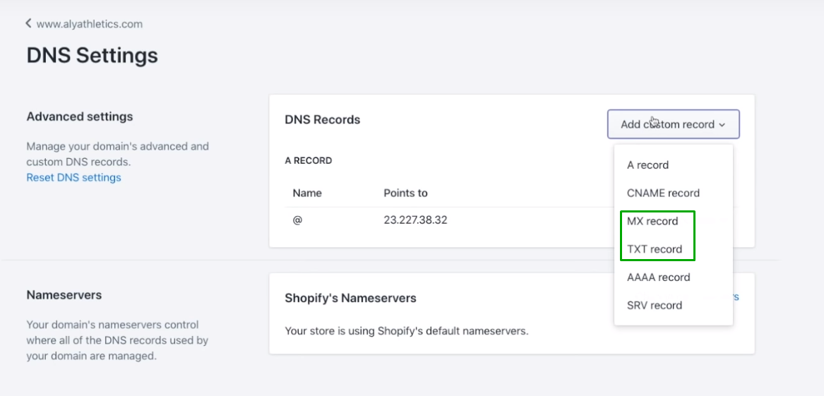 Configure DNS settings to enable Shopify email forwarding
