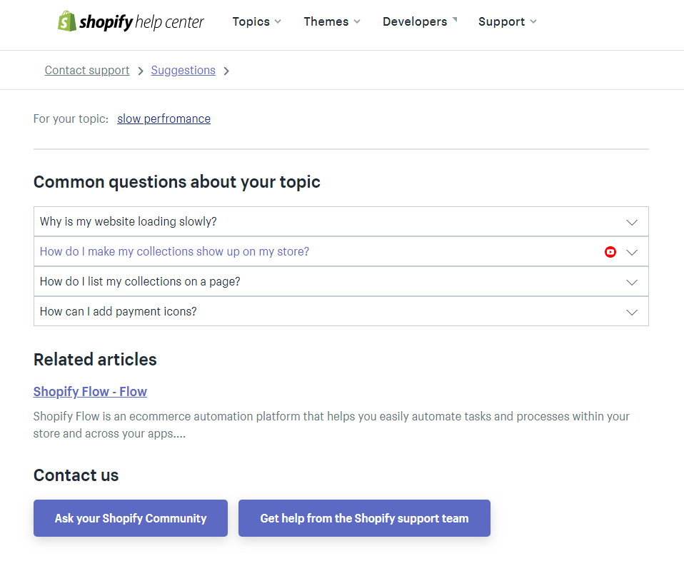Support options by Shopify.